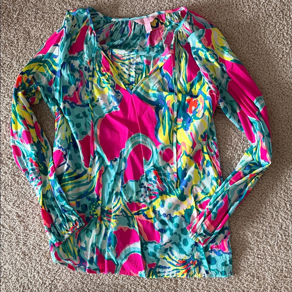 Lilly Pulitzer Vibrant Multicolor Long Sleeve Blouse size small